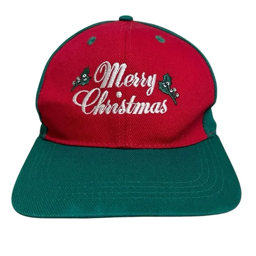 Vintage Merry Christmas Graphic Snapback Hat Cotton Embroidered Festive Holiday - Picture 2 of 14